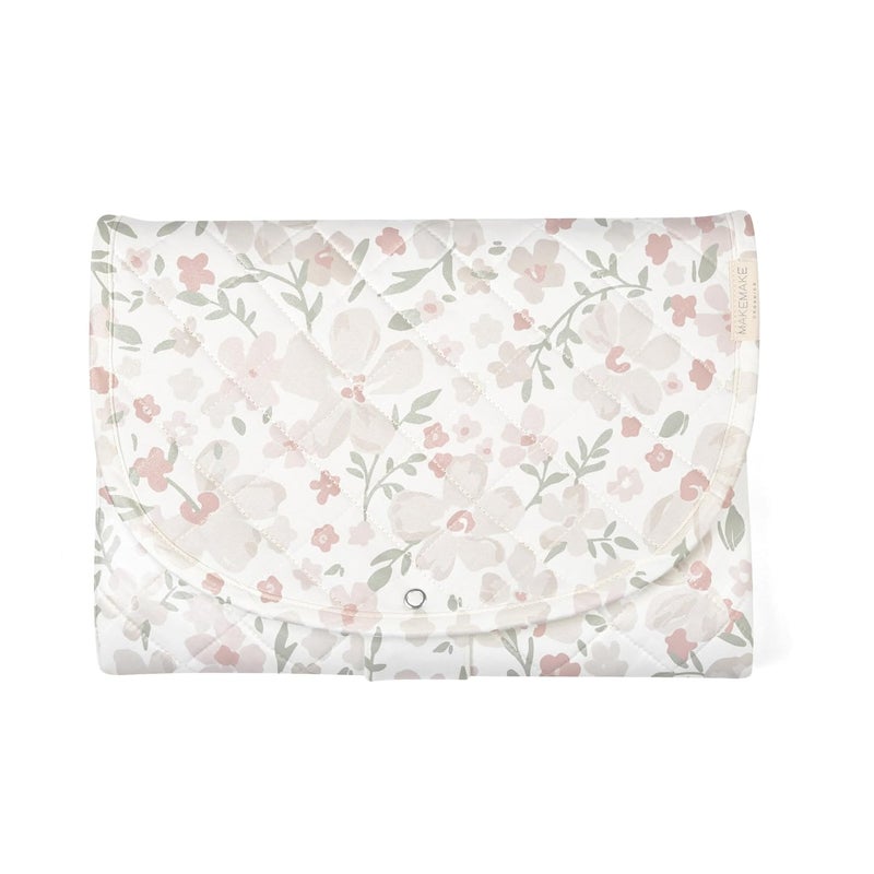 MakeMake Organics Organic Portable Changing Pad GOTS Certified Organic Cotton Fill Portable Diaper Changing Mat Diaper Clutch Changing Station Kit Compact Travel Pad (33"x34", Blossom) - Image 1